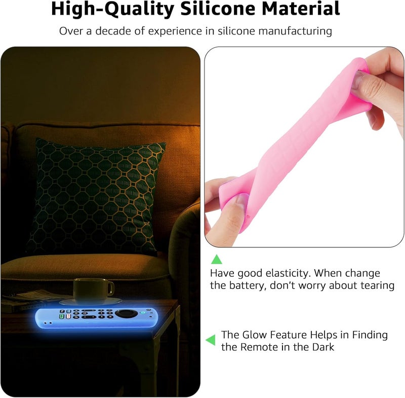 OneBom (2 Pack) Silicone TV Remote Cover, (6.2 Inch*1.5 Inch) Glow in The Dark, Anti Slip Silicone Protective Case with Lanyard(Glow Blue&Glow Pink) - Image 3